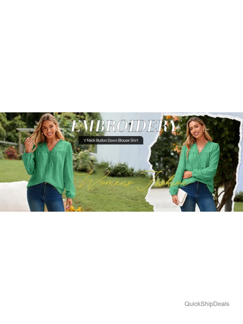 Women's 3D Floral Embroidered Blouse V Neck Button Lace Long Sleeve Boho Top - Picture 6 of 6